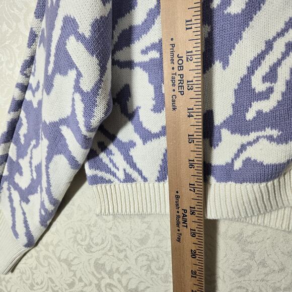 Sonoma Cropped Cardigan Sweater L Violet Ivory Abstract Long Sleeve Button Up - Picture 13 of 14